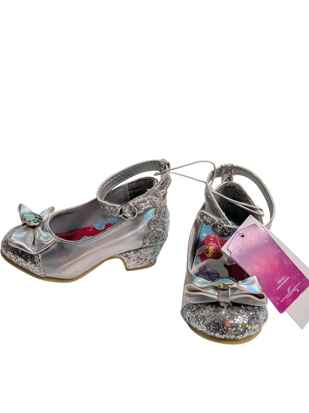 Disney Princess Ariel Silver Glitter Ballet Heels Toddler Girls Size 6 NWT Box